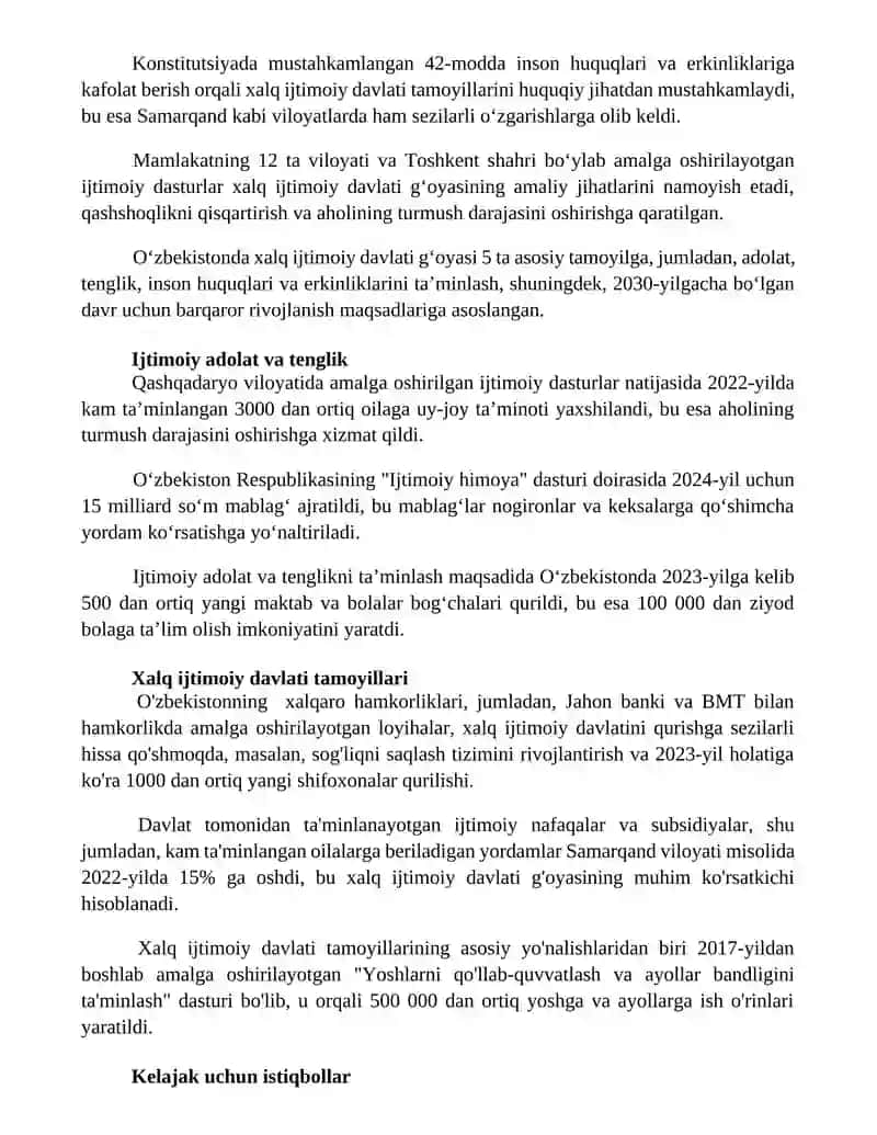 Oʻzbekiston xalqchilik ijtimoiy davlat gʻoyasining mohiyati 2