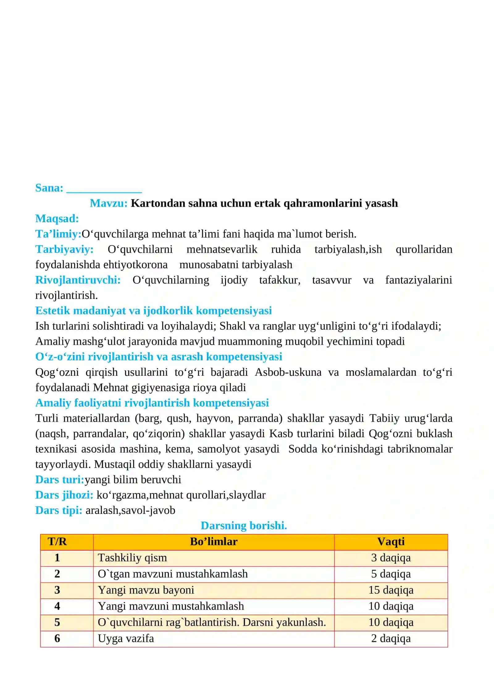 3-sinf Texnologiya Kartondan sahna uchun ertak qahramonlarini yasash dars ishlanma 2