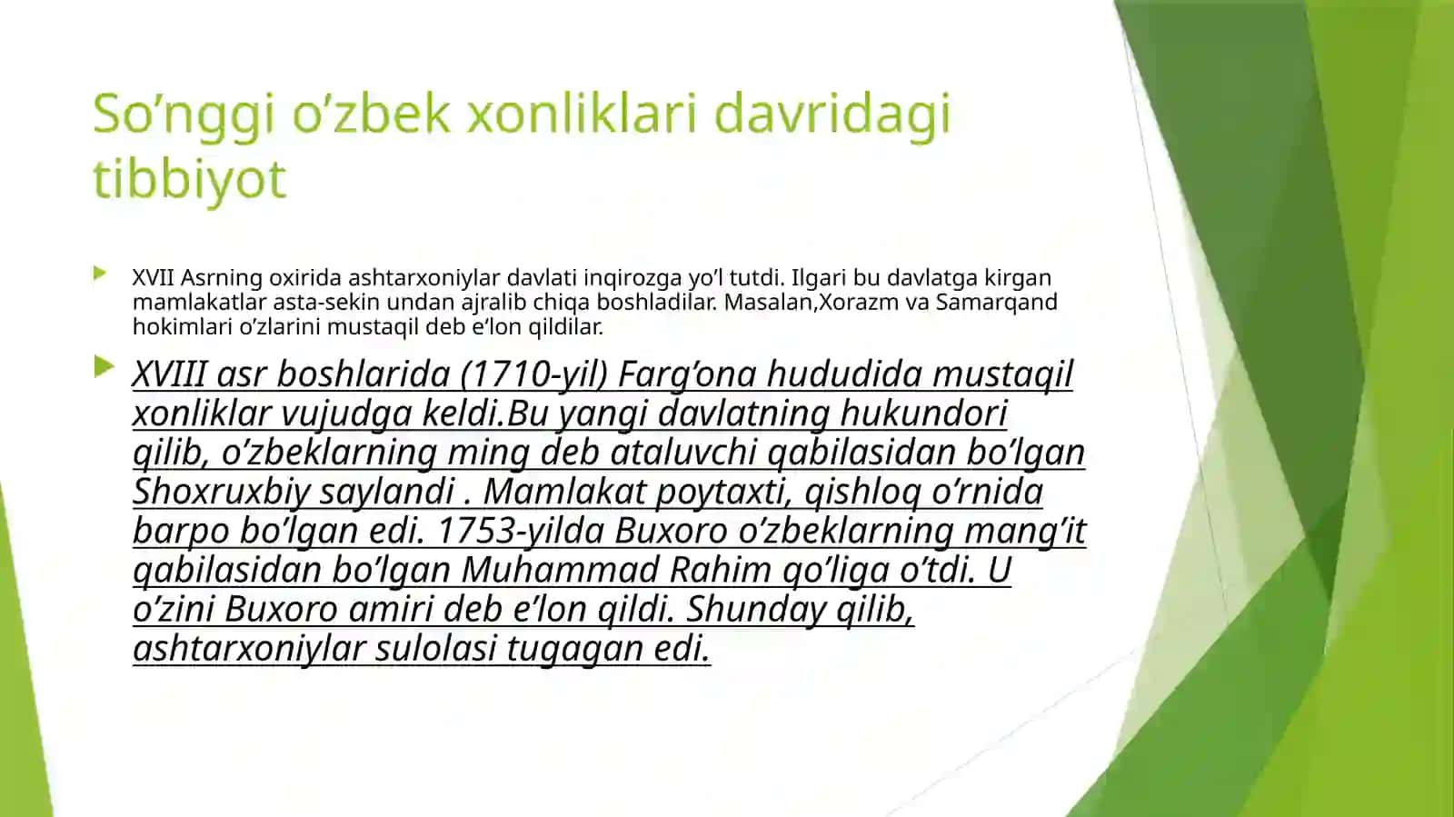 So’nggi o’zbek xonliklari davridagi tibbiyot 2
