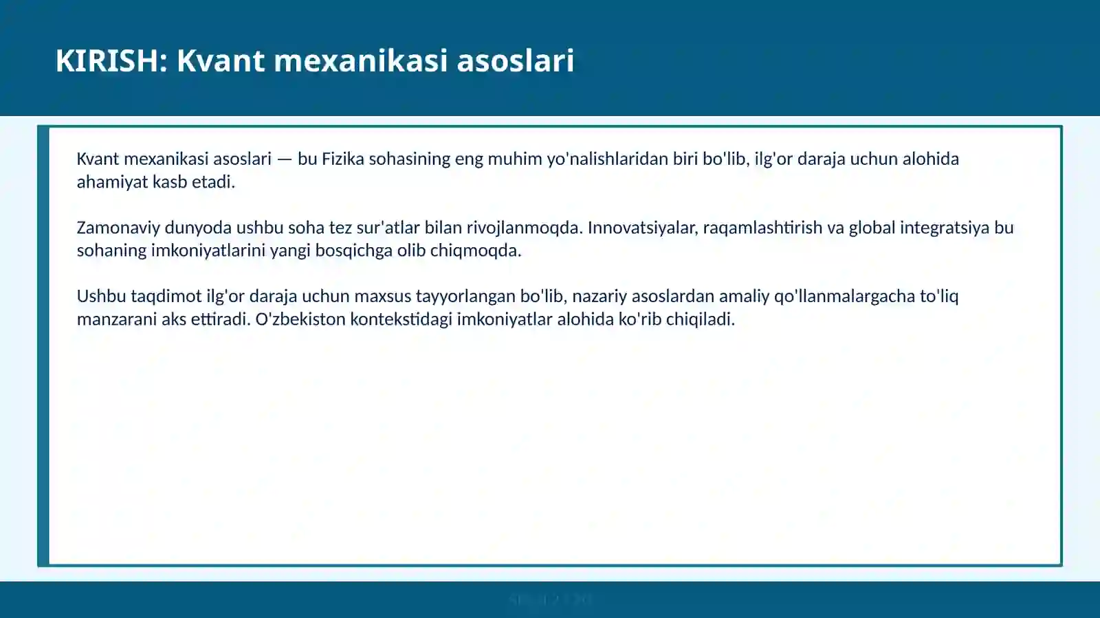 KVANT MEXANIKASI ASOSLARI 2