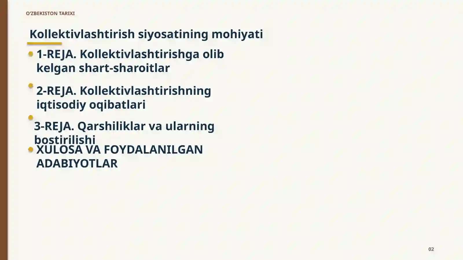 O‘ZBEKISTONDA QISHLOQ XO‘JALIGINI KOLLEKTIVLASHTIRISH SIYOSATI 2