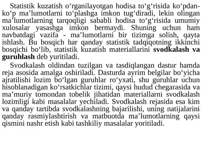 Statistik jamlash va guruhlash 2