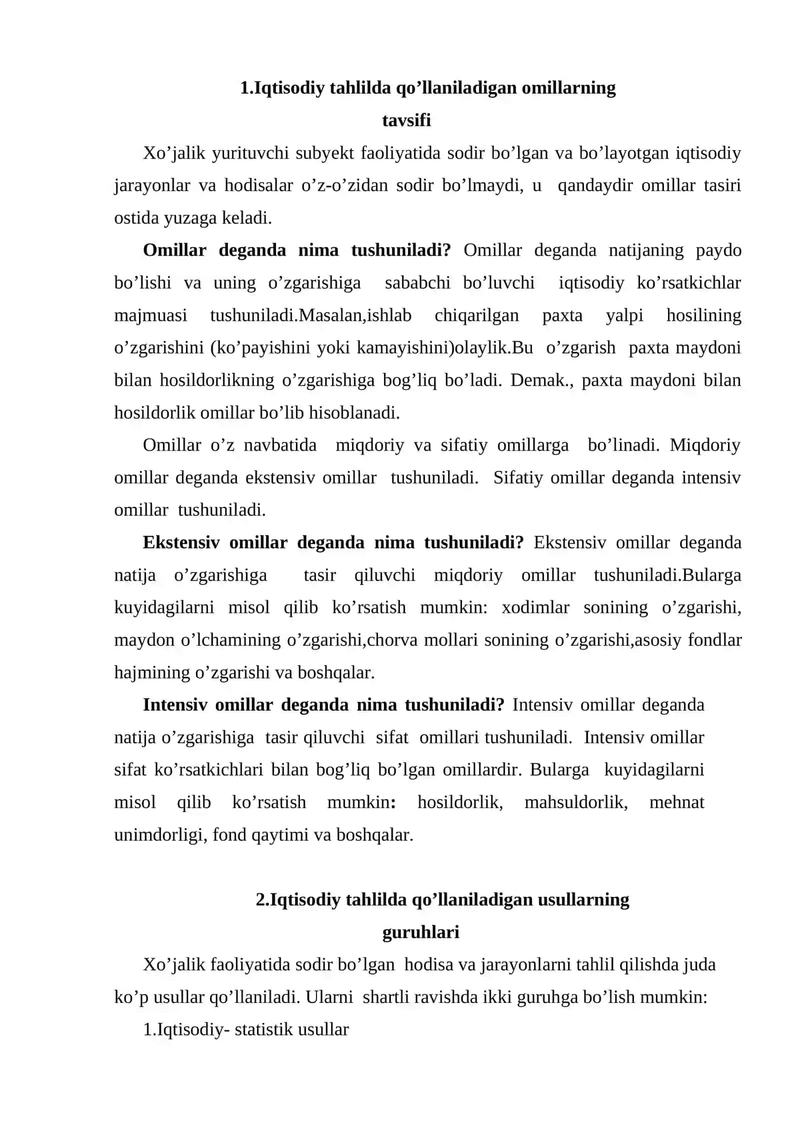 Iqtisodiy tahlilda qo’llanilgan omillar va an’anaviy usullar 2