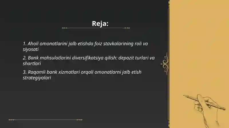Aholi omonatlarini jalb etishda foiz stavkalarining roli va siyosati 2