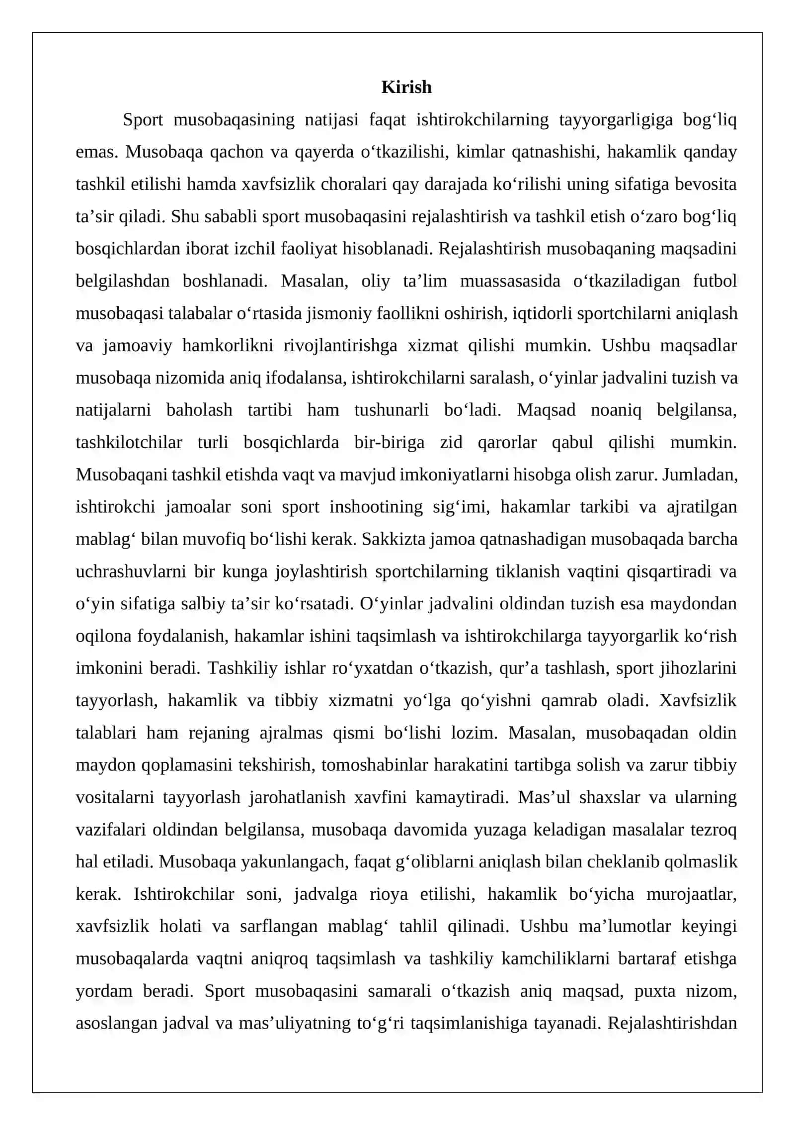 Sport musobaqalarini rejalashtirish va tashkil etish bosqichlari 2