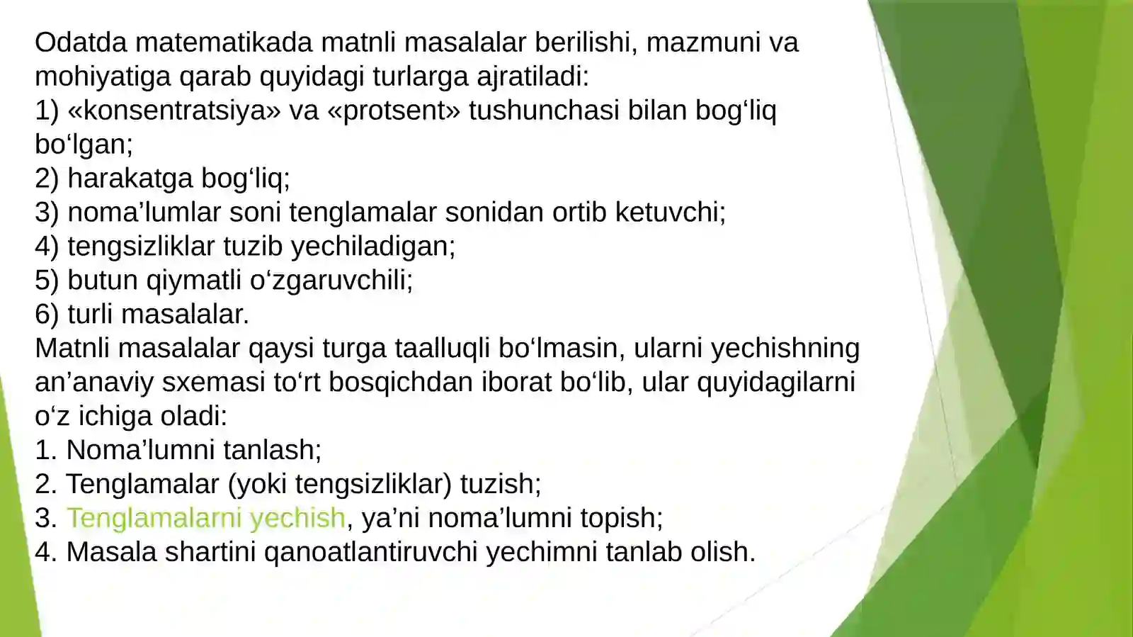 Matnli masalalar. Matnli masalalarni yechish metodlari 2