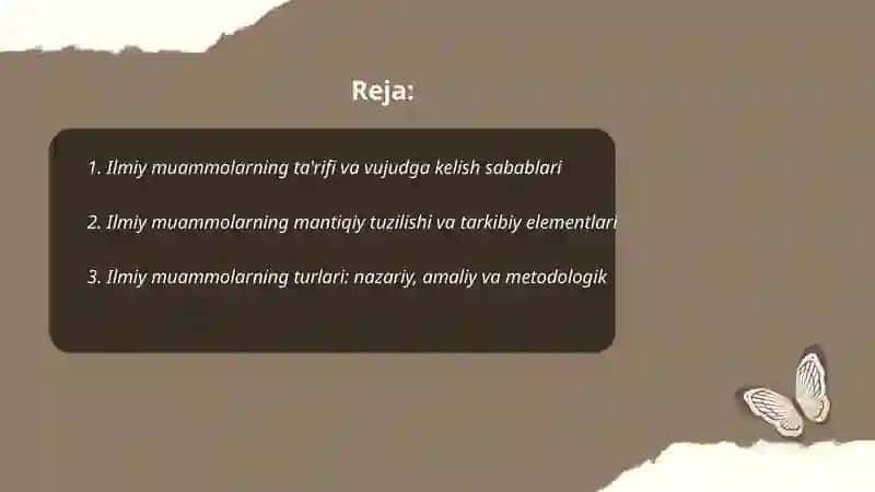 Bilimlar taraqiyotining mantiqiy shaklari Ilmiy momolarning vujudga kelishi va mantiqiy tuzilishi ularning turlari va xal qilishi To'rayeva Zilola 2