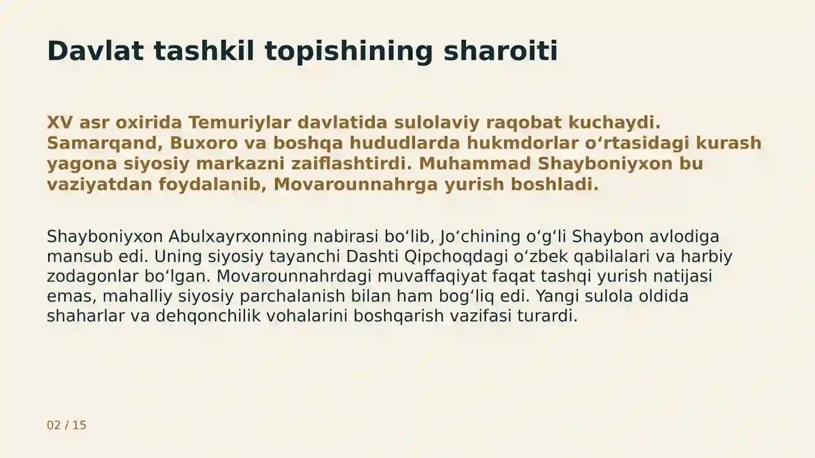 Shayboniylar davlati: tashkil topishi va boshqaruvi 2