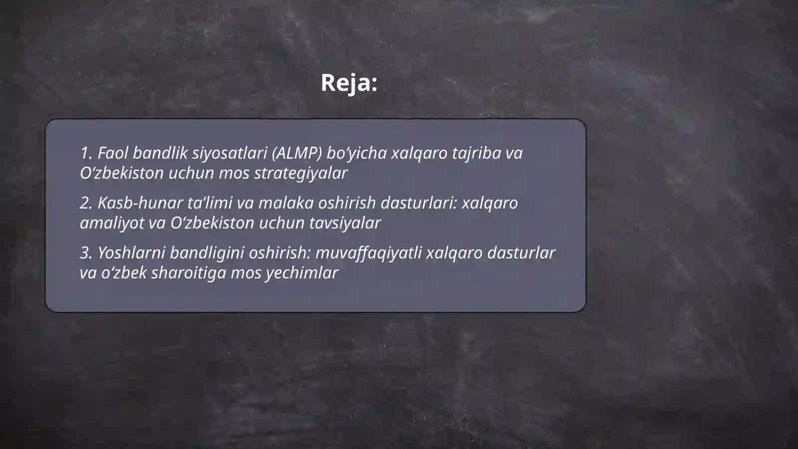 Faol bandlik siyosatlari (ALMP) bo‘yicha xalqaro tajriba va O‘zbekiston uchun mos strategiyalar 2