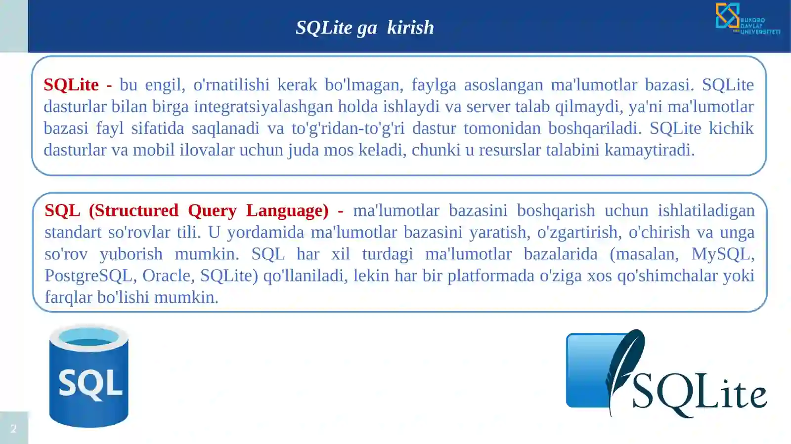 SQLite ga kirish 2