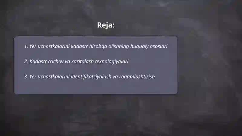 Yer uchastkalarining xisobini yaratish va yuritish 2