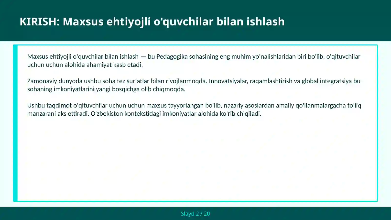 Maxsus ehtiyojli o'quvchilar bilan ishlash 2