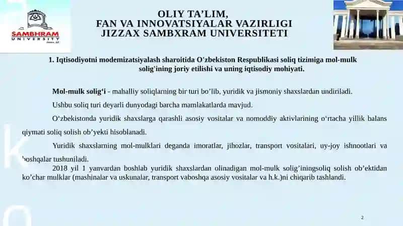Yuridik va jismoniy shaxslarning er-mulkiga soliq 2