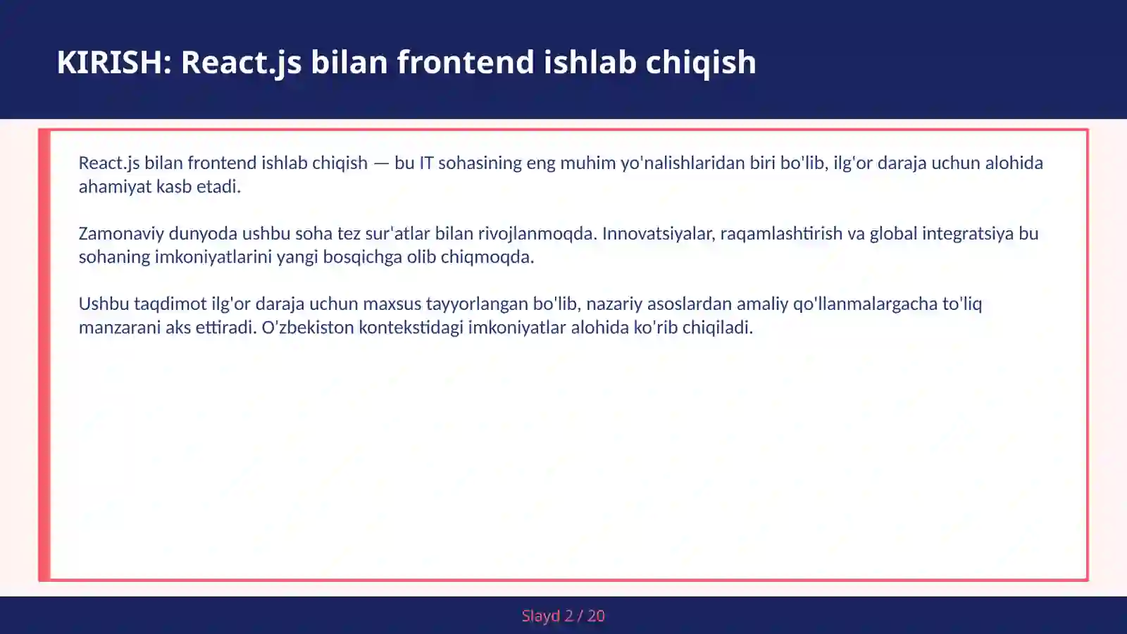 Frontend ishlab chiqish React.js bilan 2