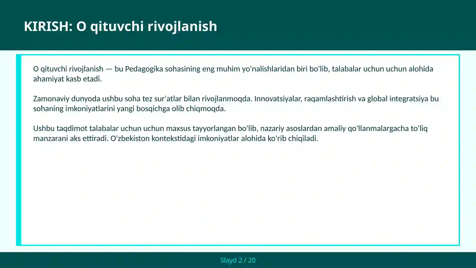 O qituvchi rivojlanish 2