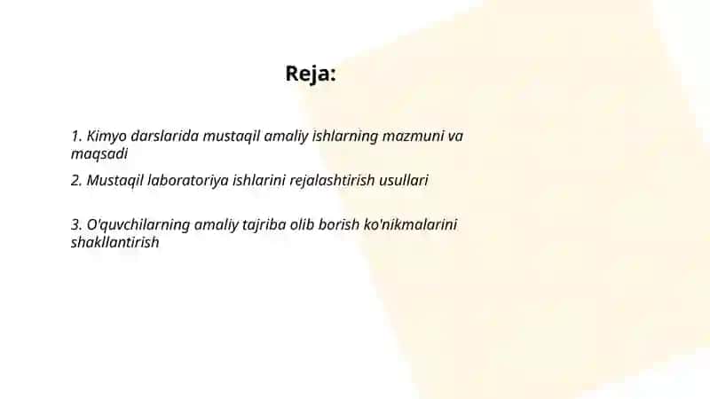 Kimyo o'qitishda o'quvchilarning mustaqil bajaradigan amaliy ishdan foydalanish 2