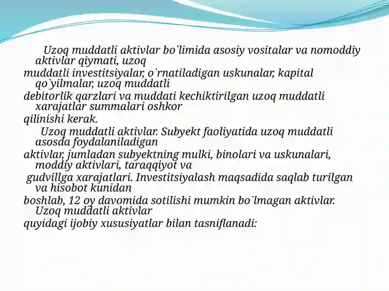 Uzoqmuddatli aktivlar hisobi 2