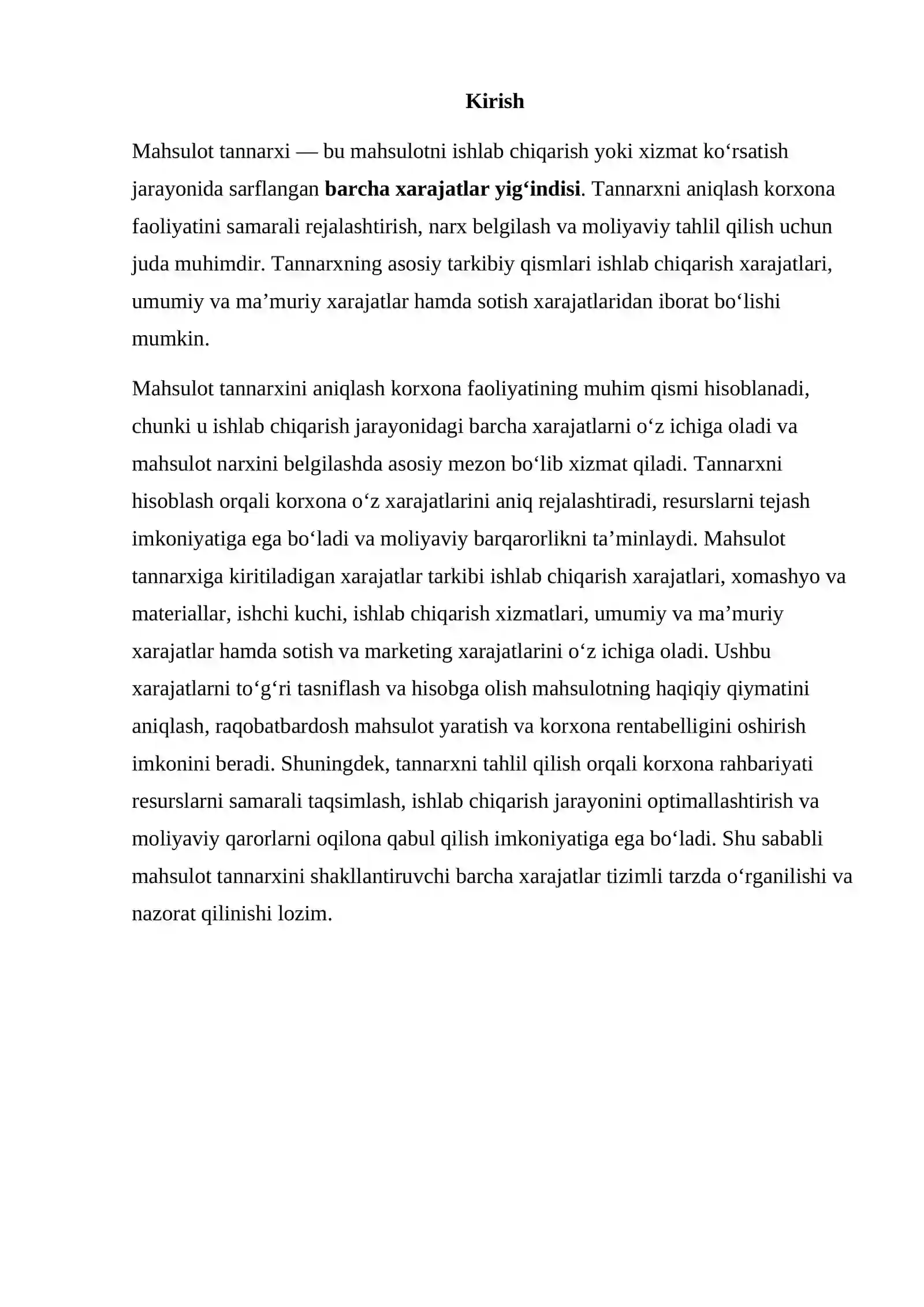 Mahsulot tannarxiga kiritiladigan xarajatlar tarkibi 2