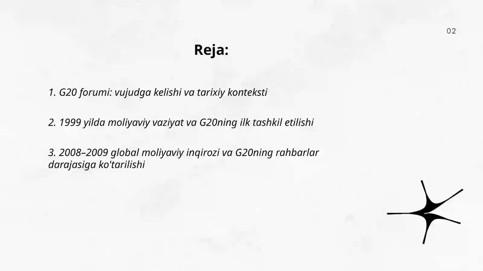 G20 forumining vujudga kelishi va asosiy maqsadlari (tashkil topishi,a'zolari va faoliyat yõnalishlari) 2