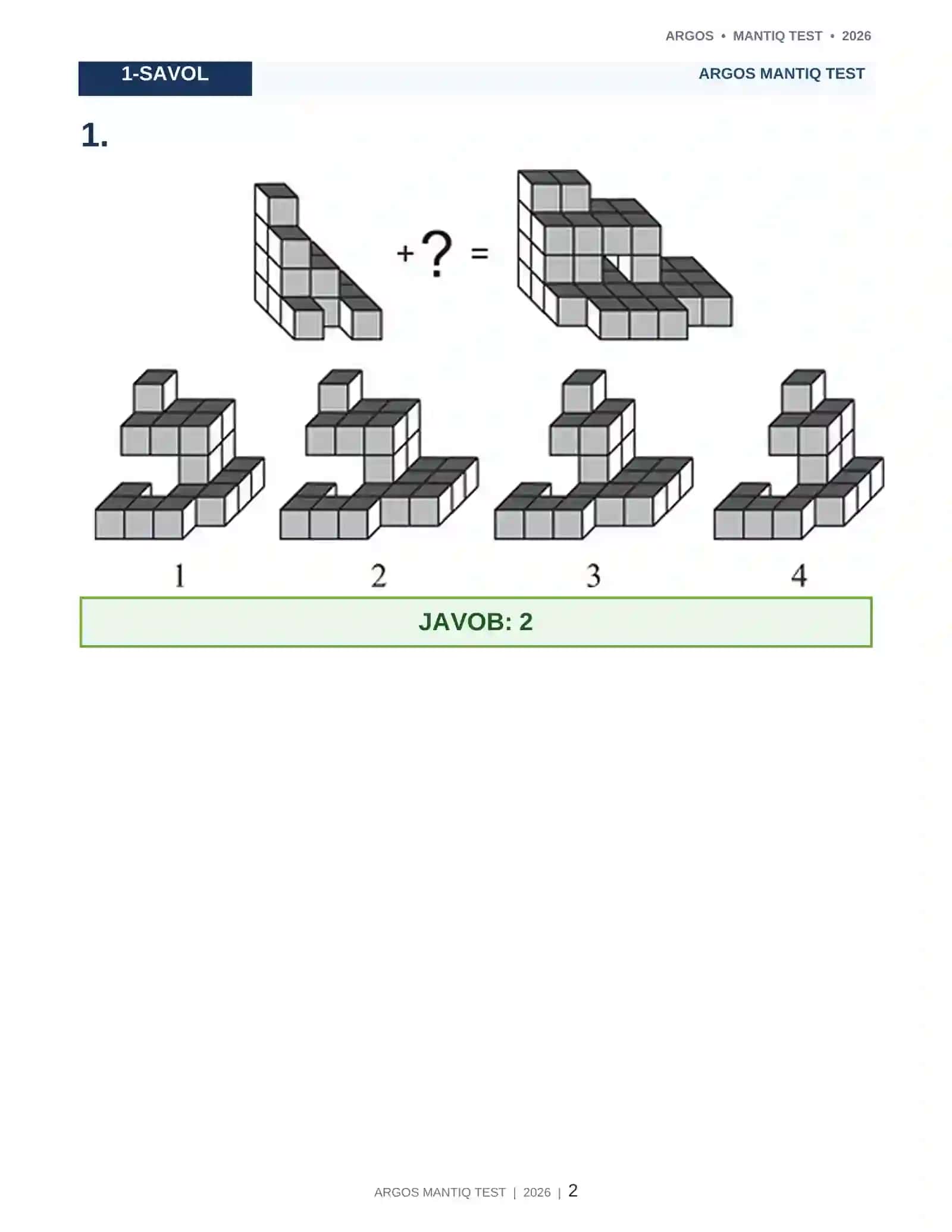ARGOS IQ TEST 2026 ✨ Savollar va javoblar to‘plami 2