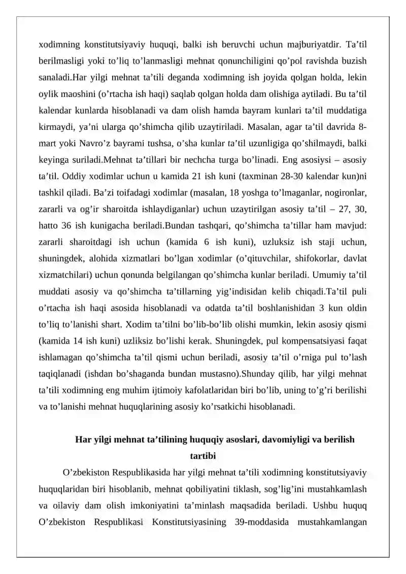 Har yilgi mehnat ta’tili tushunchasi va turlari 2