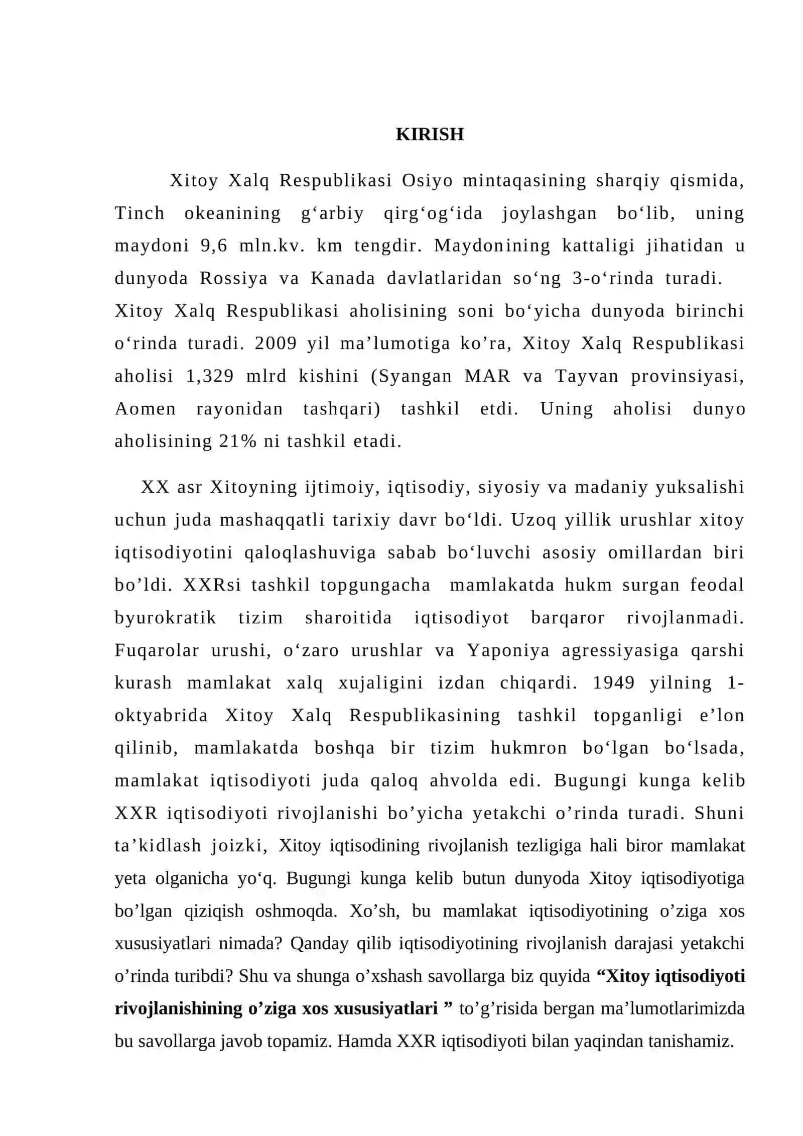 Xitoy iqtisodiy rivojlanish modelining o’ziga xos xususyatlari 2