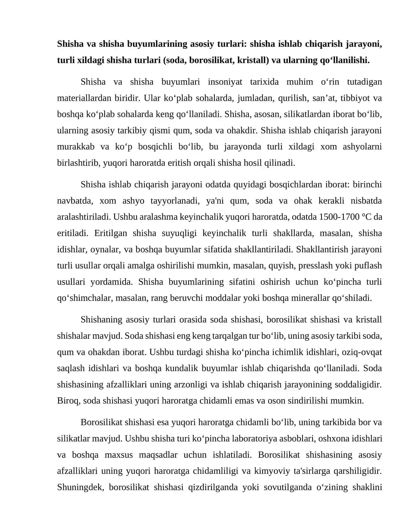 Shisha va shisha buyumlarining xossalari 2