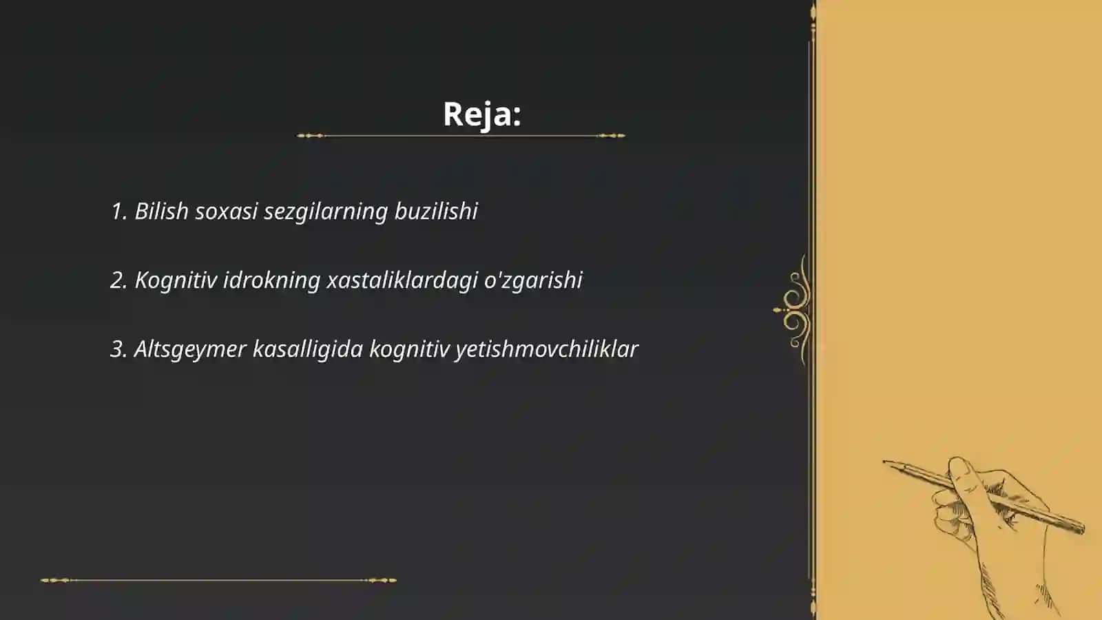 Bilish soxasi sezgi va idrokning turli kasalliklarda buzulishi 2