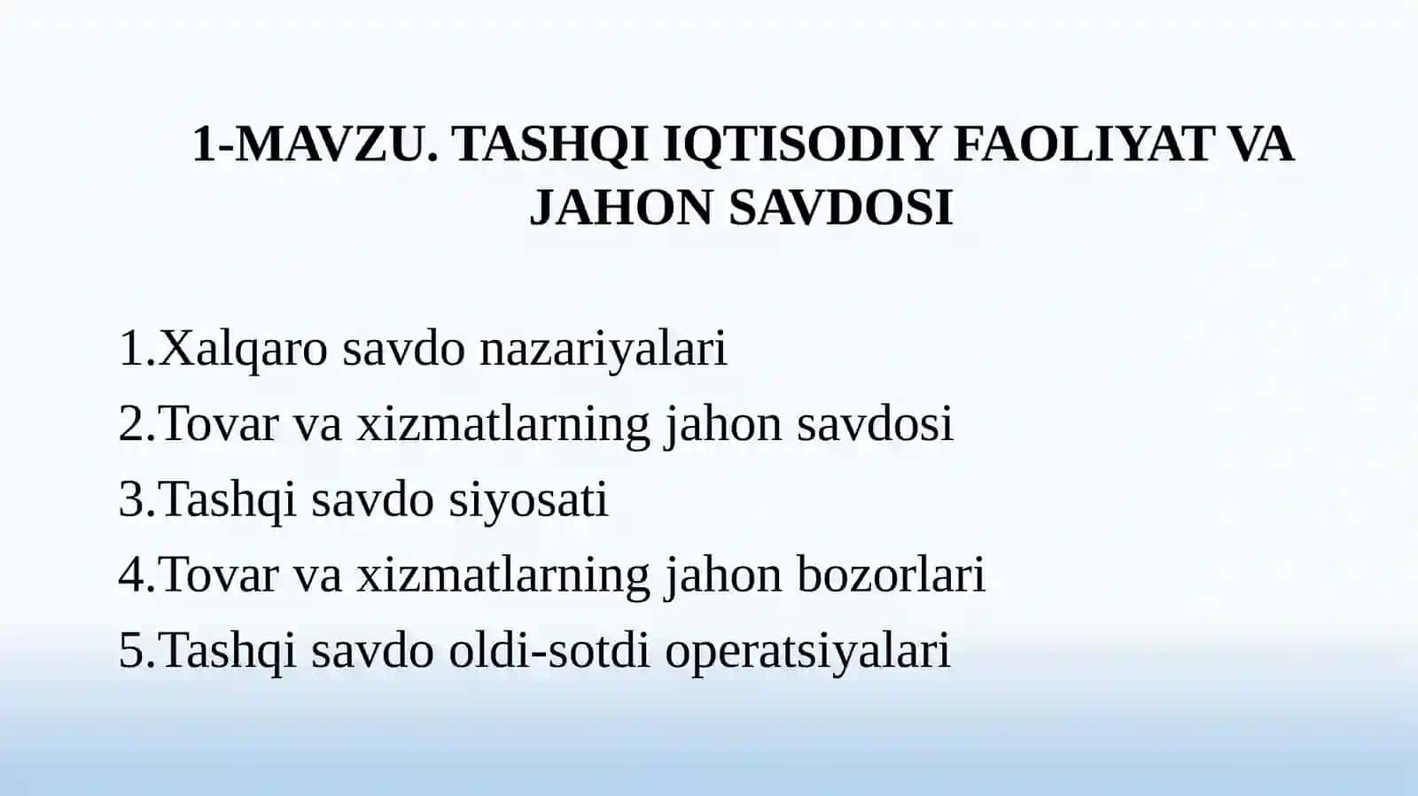 TASHQI IQTISODIY FAOLIYAT VAJAHONSAVDOSI 2