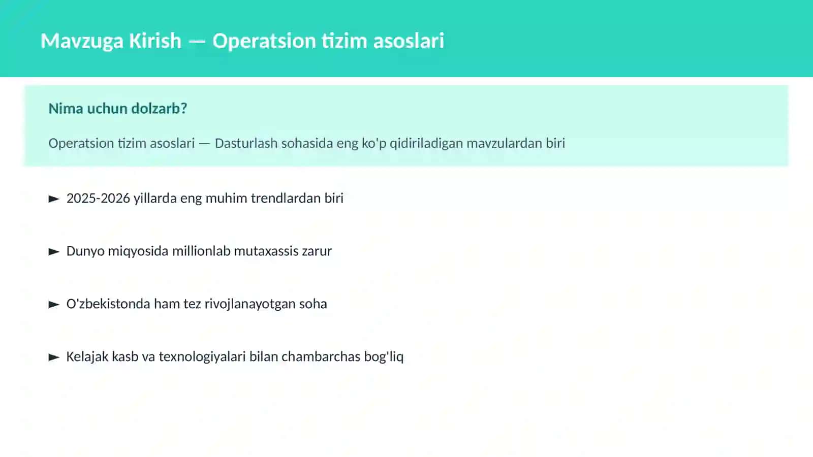 Operatsion tizim asoslari 2
