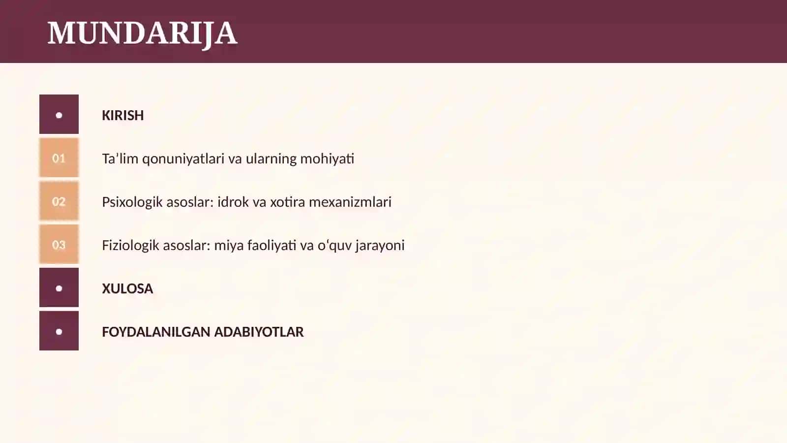 TA’LIM QONUNIYATLARI VA TAMOYILLARI, ULARNING PSIXOLOGIK VA FIZIOLOGIK ASOSLARI 2