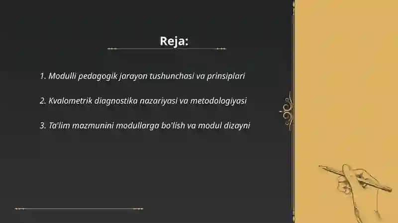 Modulli pedagogik jarayonning modulli va kvalometrik diagnostikasi 2