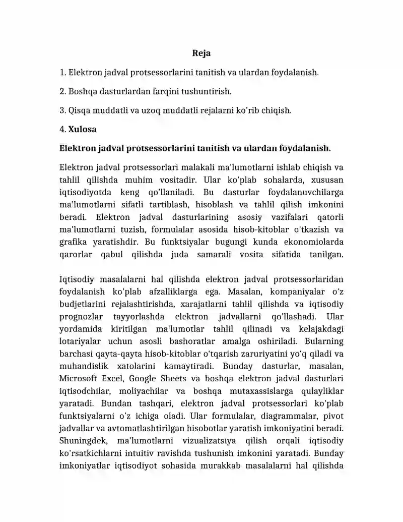 Elektron jadval protsessorlari 2