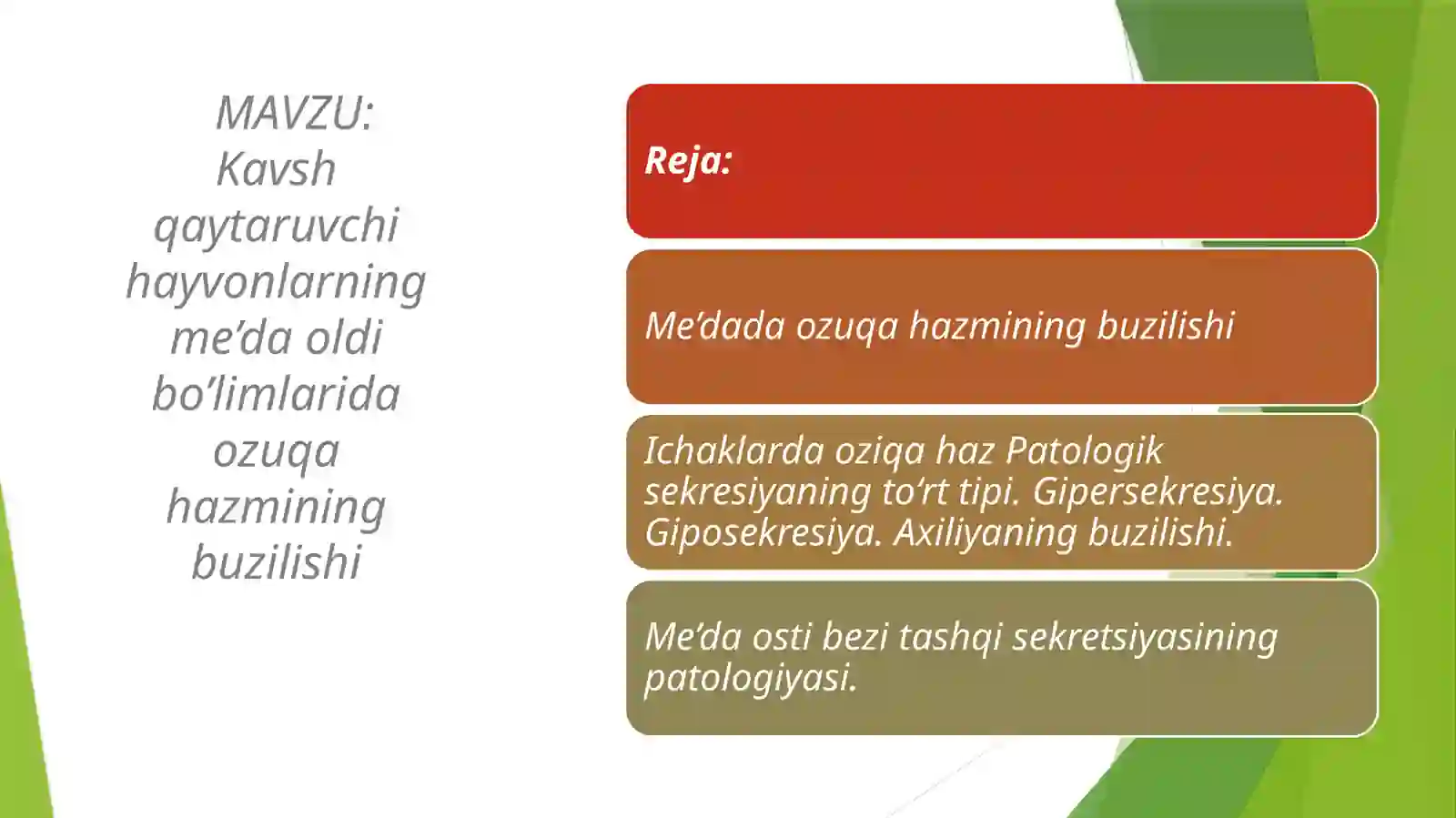 Kavsh qaytaruvchi hayvonlarning me’da oldi bo’limlarida ozuqa hazmining buzilishi 2