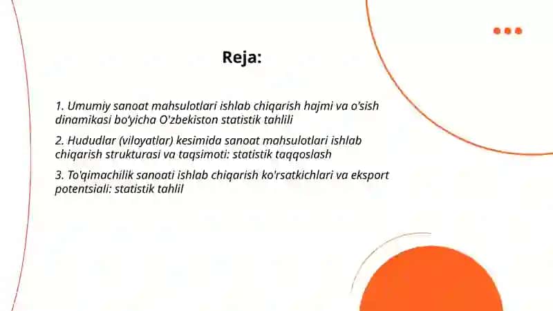 Umumiy sanoat mahsulotlari ishlab chiqarishni statistik tahlil qilish 2
