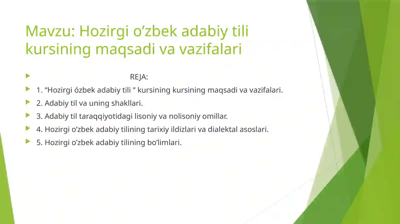 Hozirgi o’zbek adabiy tili kursining maqsadi va vazifalari 2