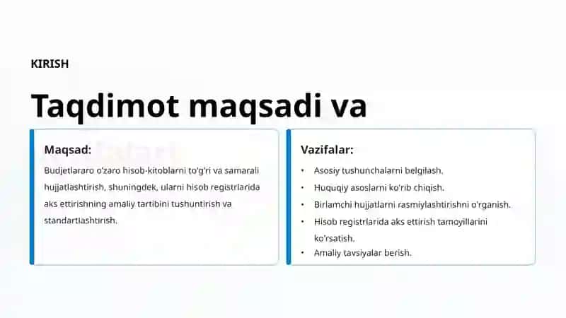 Budjetlar aro o‘zaro hisob-kitoblarni hujjatlashtirish va hisob registrlarida aks ettirish 2