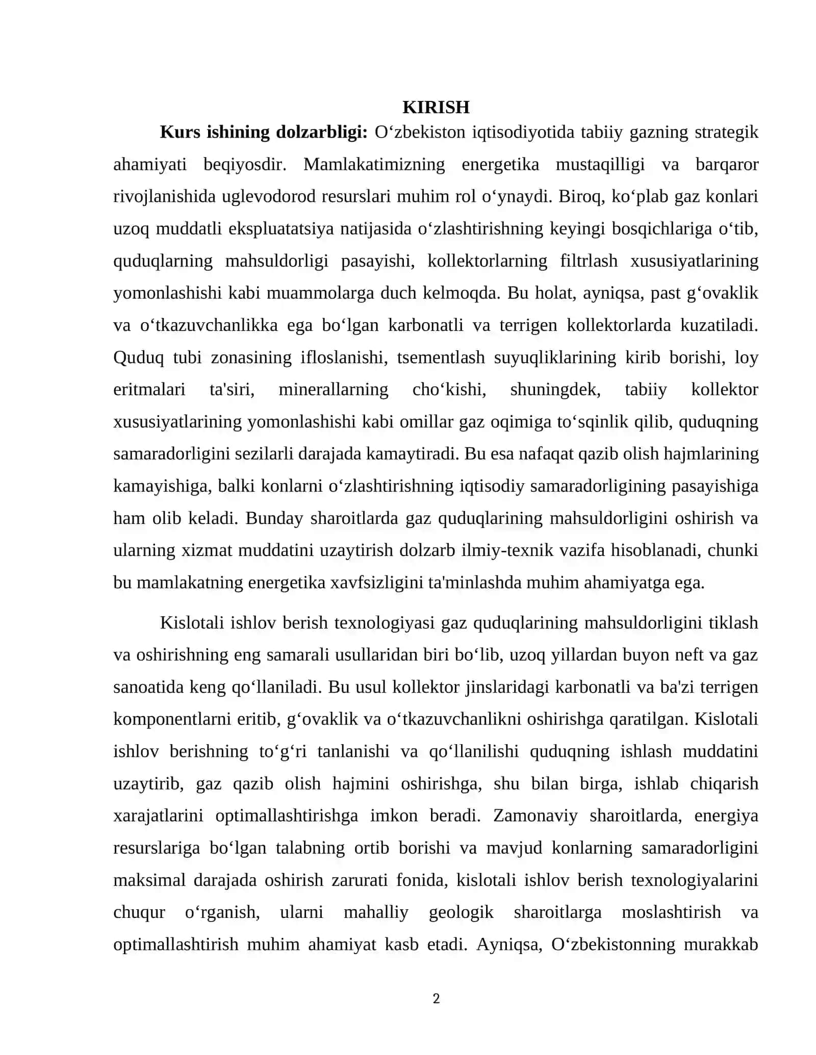 Gaz quduqlariga kislotali ishlov berish 2