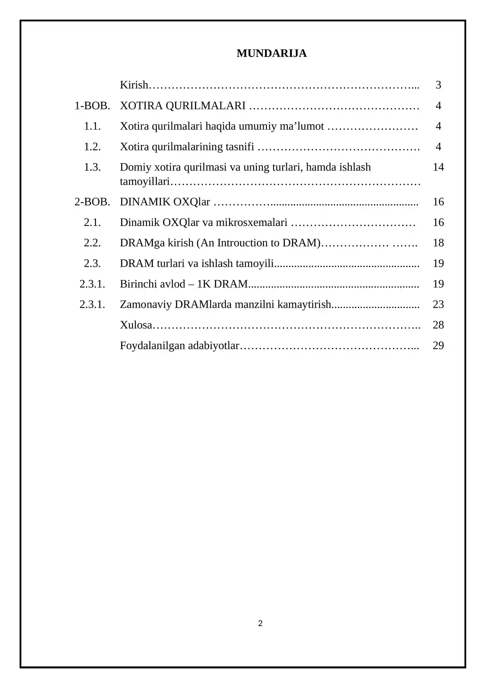 DRAM xotira elementlari 2