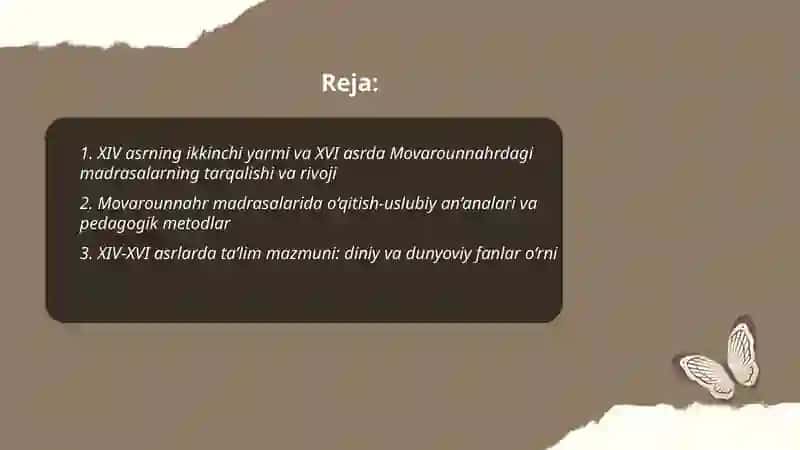 XlV asrning 2-yarmi va XVl -asrda Movarounnahrda ta’lim -tarbiya pedagogik fikrlar 2