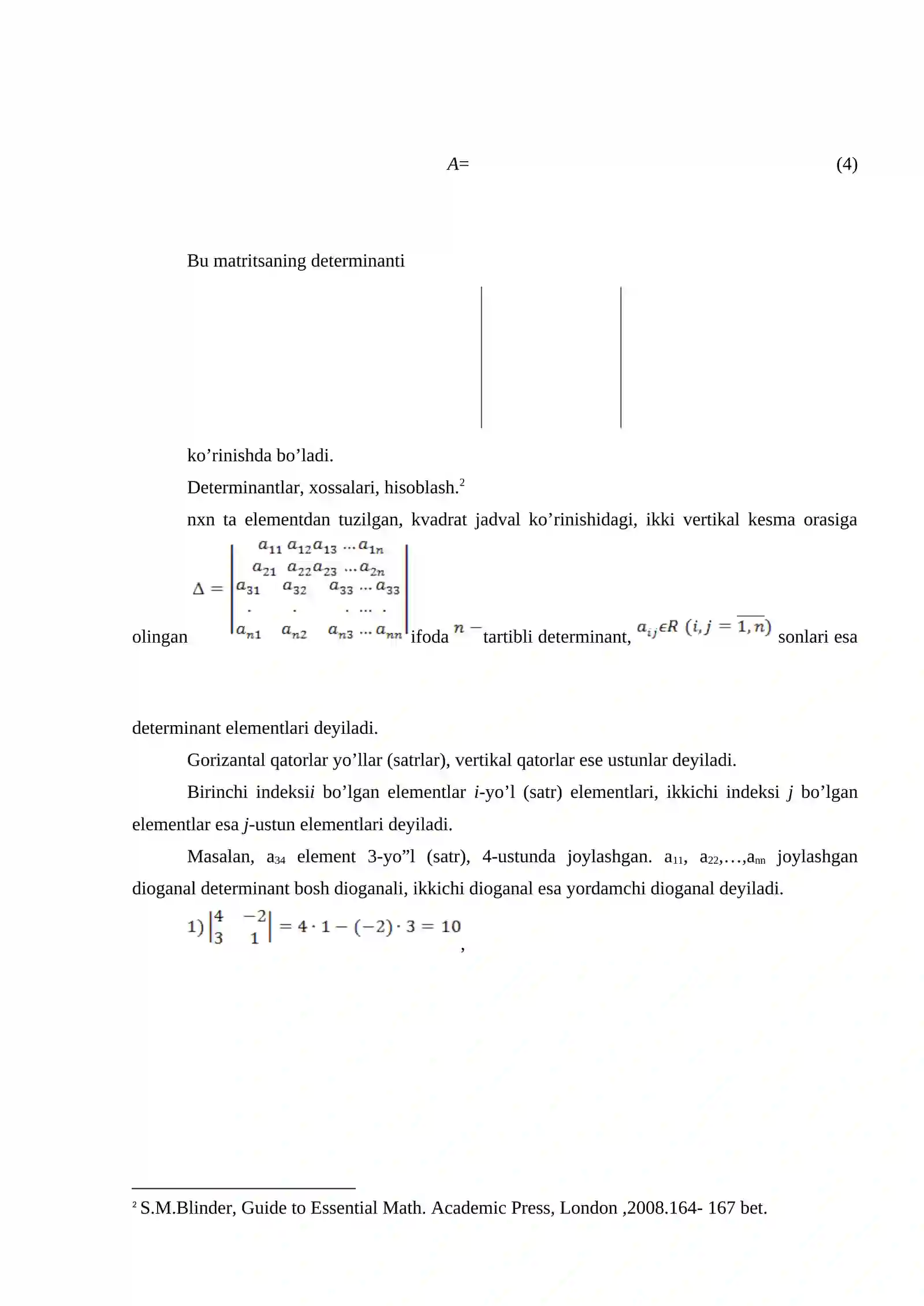 Determinantlar va ularning hossalari 2