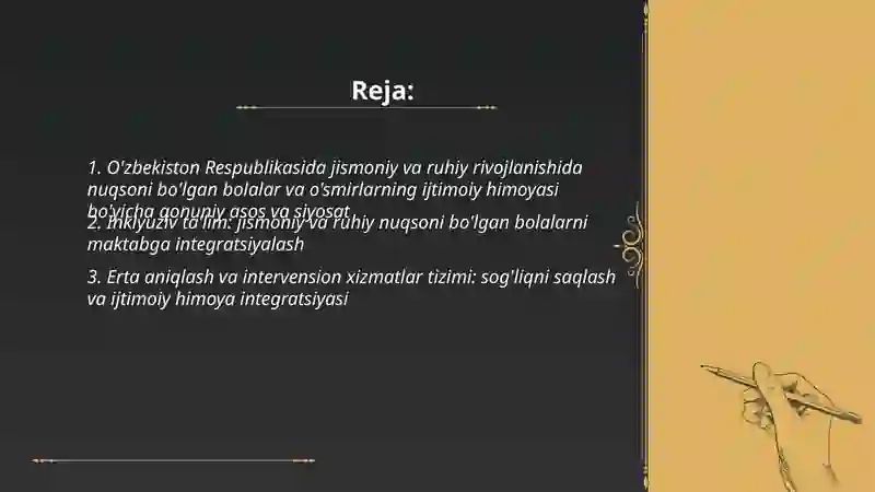 O'zbekiston Respublikasida jismoniy va ruhiy rivojlanishida nuqsoni bo'lgan bolalar va o'smirlarning ijtimoiy himoyasi 2
