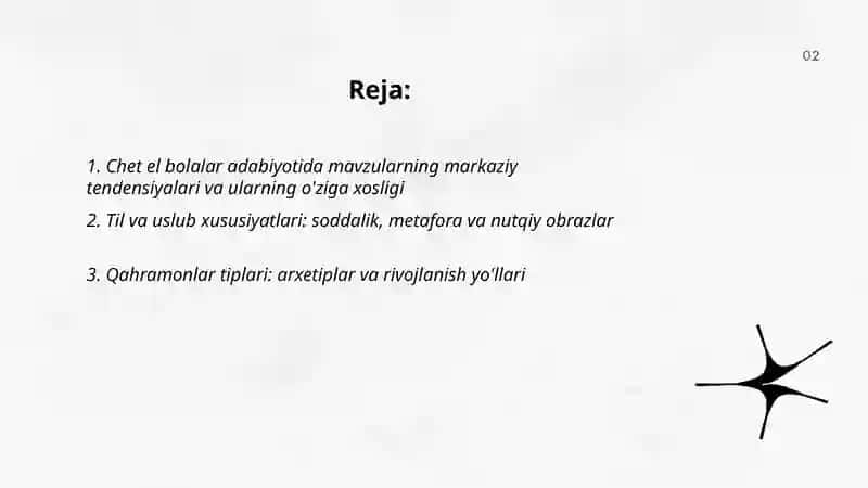 Chet el bolalar adabiyoti namoyondalari ijodining o'ziga xos xususiyatlari va yetakchi tamoyillari 2