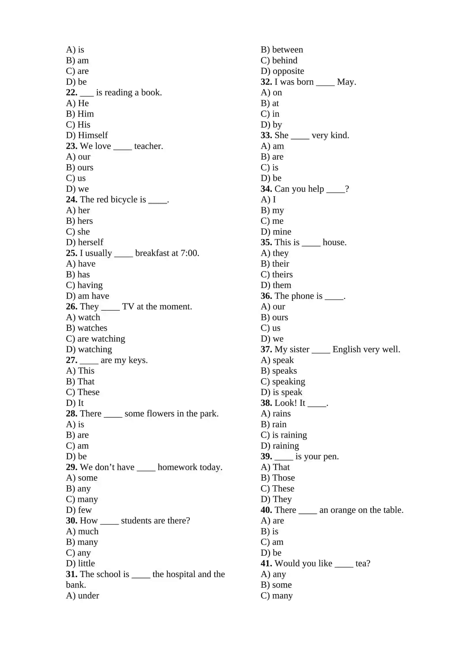 English grammar test a2 2