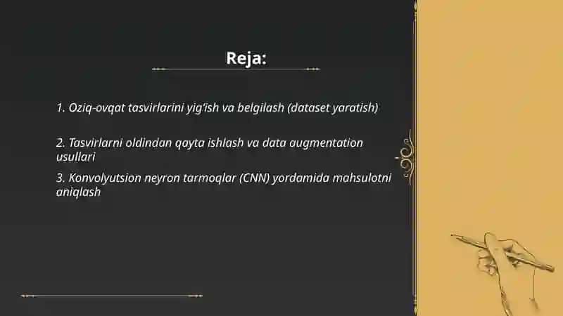 Oziq-ovqat mahsulotlarini identifikatsiya qilishda sun’iy intellekt va kompyuterli (mashinali) o‘qitish usullari 2