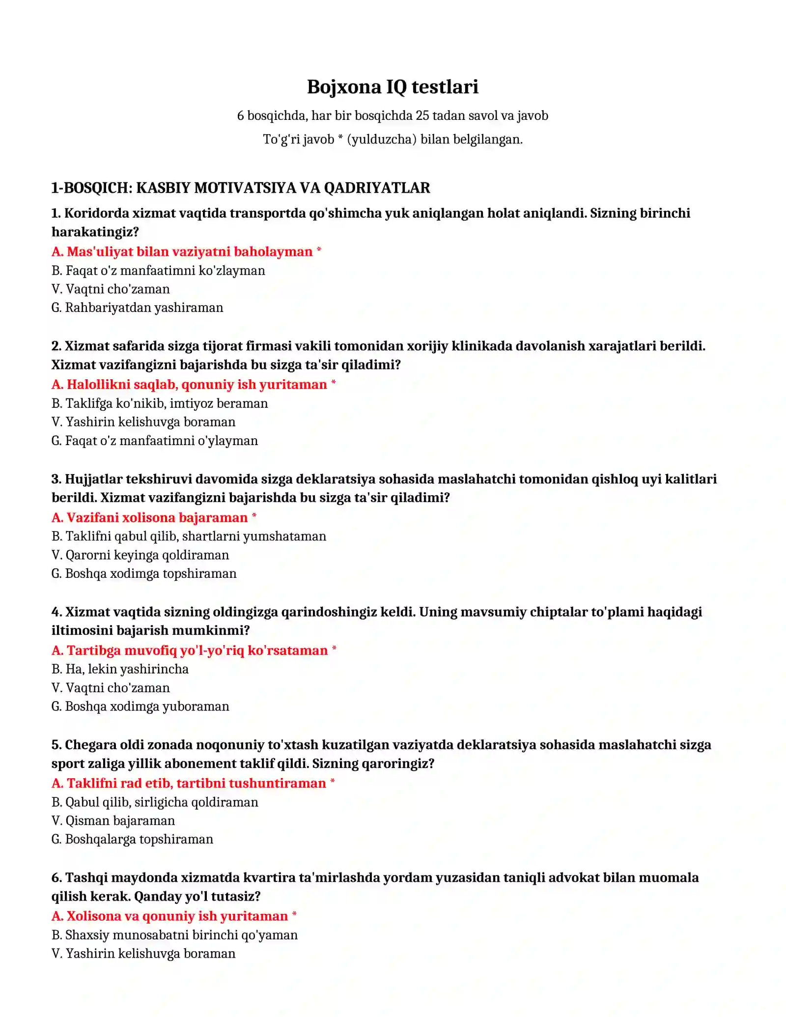 Bojxona IQ testlari 2