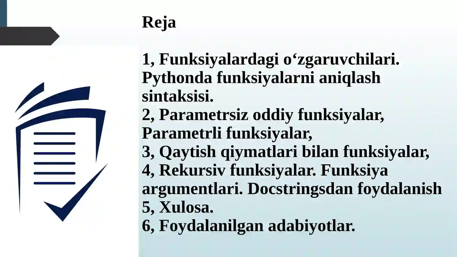 PYTHON DASTURLASH TILIDA DEF FUNKSIYASI. PYTHONDA FUNKSIYALARNI TEKSHIRISH UNITTEST MODULI. 2