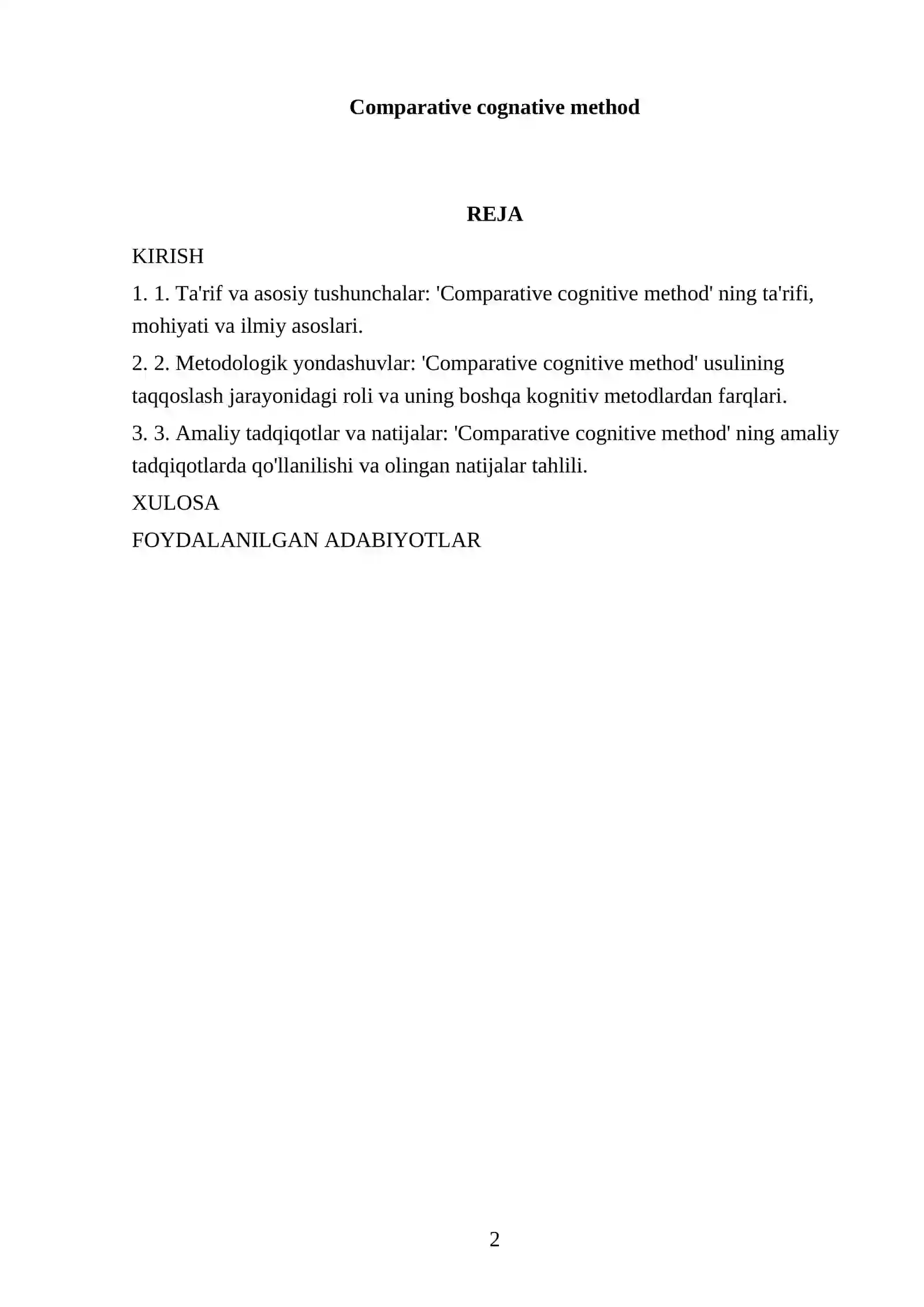 Comparative cognative method 2