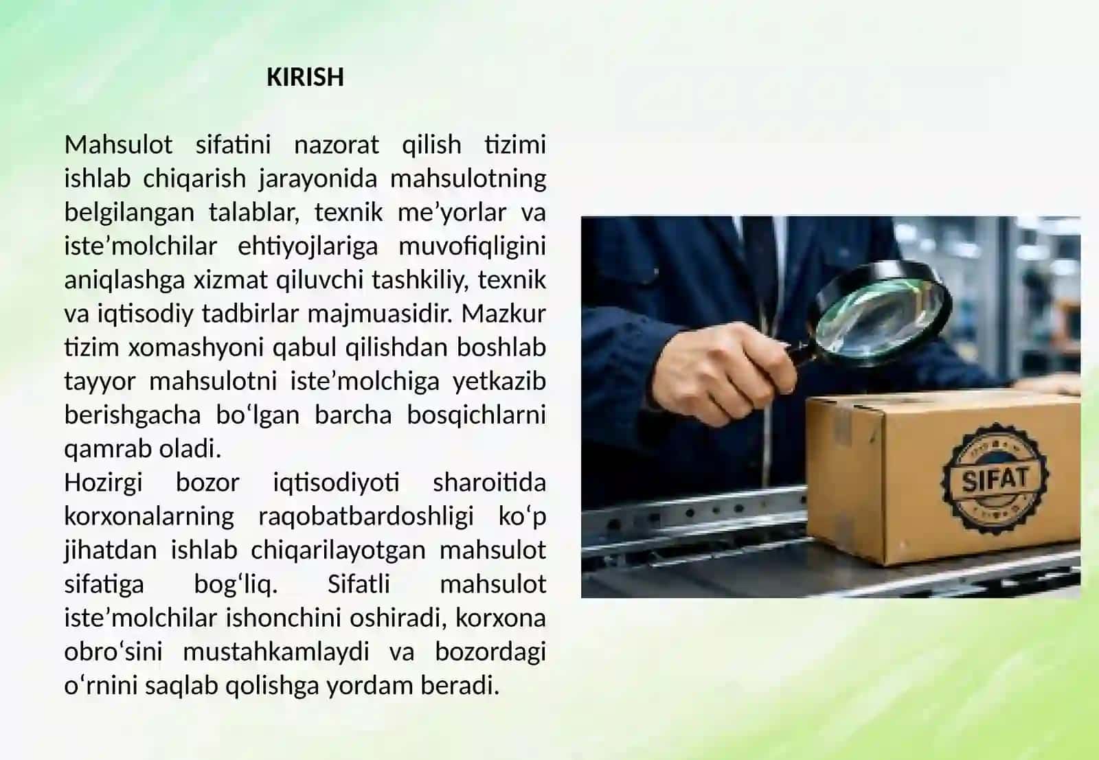 Mahsulot sifatini nazorat qilish tizimi 2