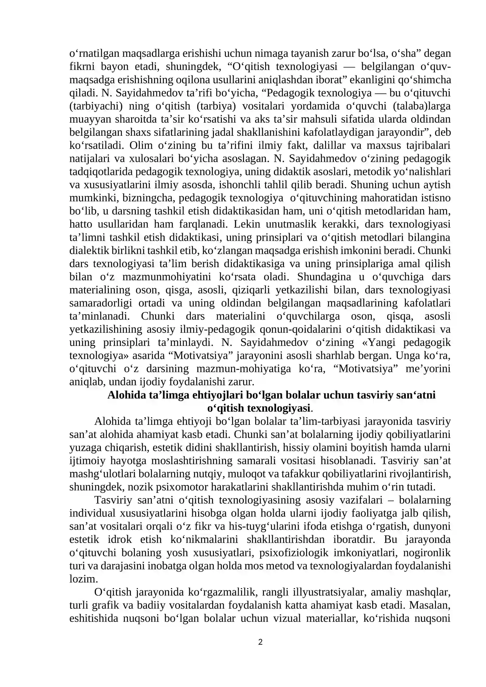 Alohida taʼlimga ehtiyoji boʻlgan bolalar uchun tasviriy sanʼat texnologiyasi boʻyicha dastur talablarining xarakteristikasi (tavsifi) 2